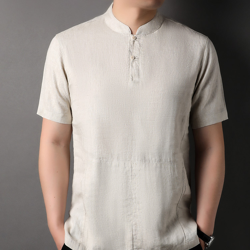 Men's Short Sleeve Polo Shirt Linen T-shirt